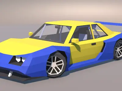 Low Poly Muscle Touring Car with Interior MOBILE READY Low-poly 3D model