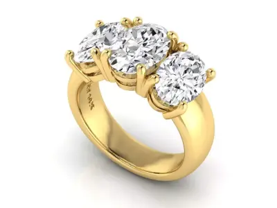 Wide trinity ring for oval stones 3D print model