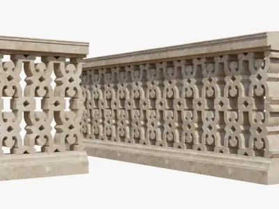 Balustrades stone wall with decorative carvings 3D model