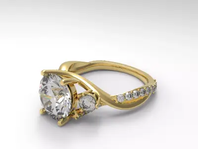 Twisted Pave Solitaire Ring 3D print model