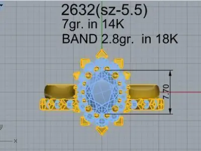 Oval Euro Shank Ring With Band 2632 3D print model