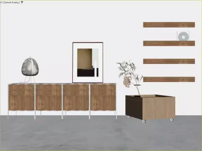 Scandinavian Living Room with Modular Dresser and Paper Lanterns 3D model