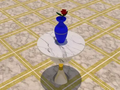 SIDE TABLE WITH FLOWER VASE Low-poly 3D model