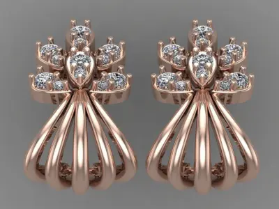 Rose Gold Diamond Women Earring 3D print Model 3D print model