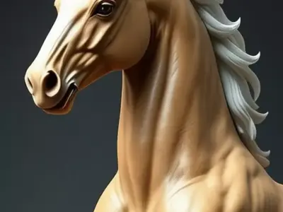 Luxury Golden Horse Sculpture 3D White Mane Dynamic Pose Low-poly 3D model