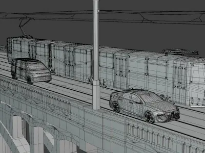 Bridge with KT8 tram Audi VW and IONIQ 3D model