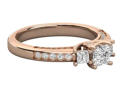 three stone princess cut engagement ring  3D print model