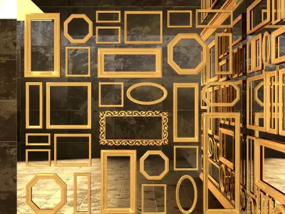 mirror wall with gold frames 3D model