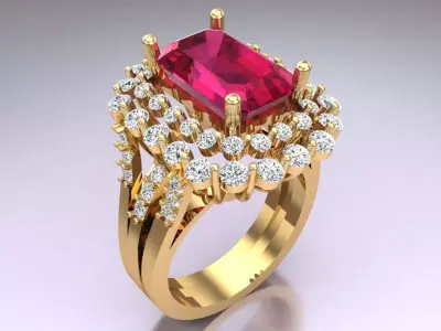 Gemstone rings - Rectangular stone ring - Diamond rings -  N3073 3D print model