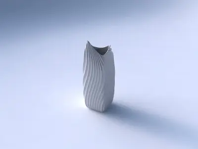 Vase double arc rectangle with wavy extruded lines 4 3D print model