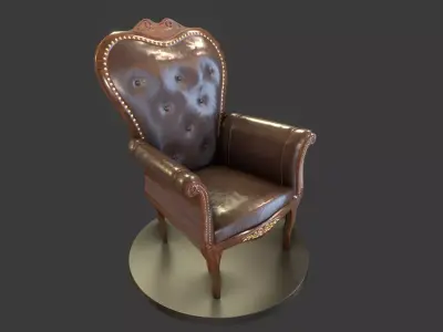Vintage Wooden Armchair Low-poly 3D model