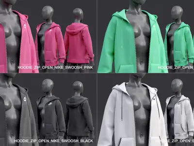 Nike Zip-up Hoodie unzipped 3D model