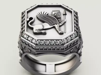 Lion ring silver gold sterling printable jewelry 3D model 3D print model