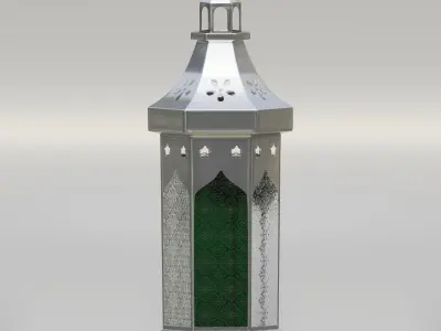 Metallic Arabian lantern with engraved glass 3D model