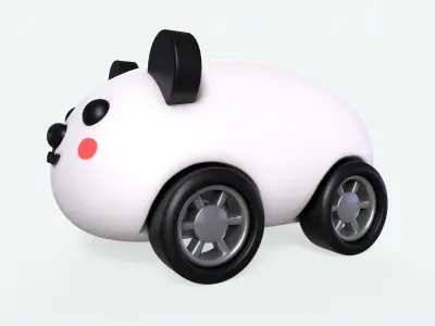 Cartoon Panda Car Cute Low-poly 3D model