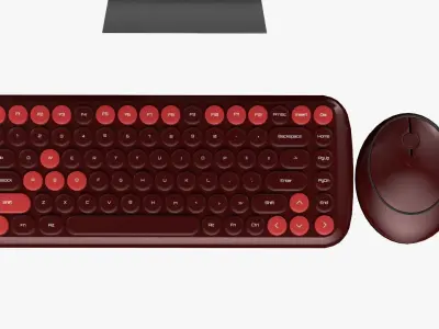 Wireless Pc Set Monitor Keyboard Mouse Red Wine Version 3D model