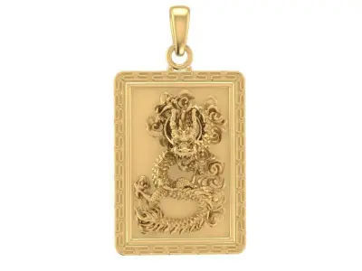 Luxury Chinese Dragon Rectangle Pendant for Men  3061 3D print model