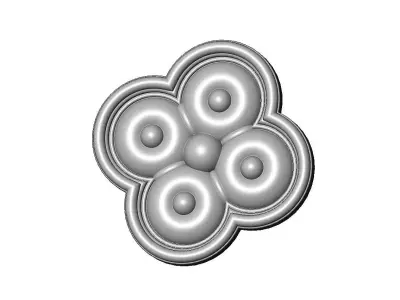 Carved beaded gothic clover rosette applique relief 3D print model