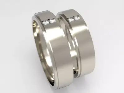 Modern Bond  Wedding Ring Set 3D print model