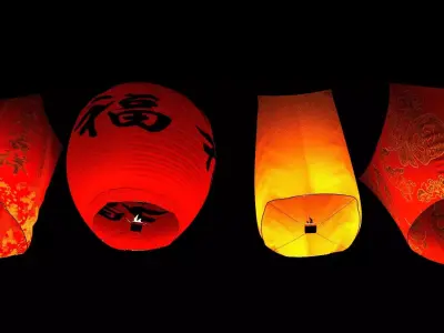 Chinese red sky lantern  Low-poly 3D model