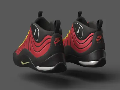 Nike Air Bakin OG Black Red Yellow 3D model