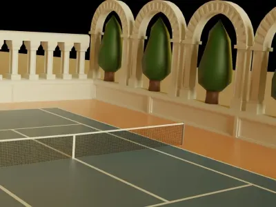 Ancient Tennis Court Low-poly 3D model