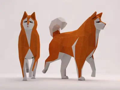 ORIGAMI---Dog Walking Low-poly 3D model