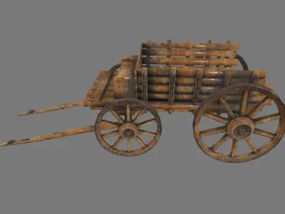 Wooden Cart Low-poly 3D model