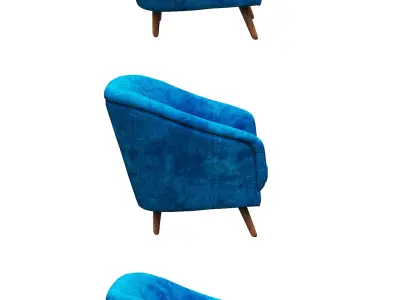 Classical Armchair set fabric and wood Low-poly 3D model