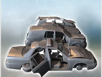 Set of four post-apocalyptic vehicles with a police car and vehi 3D print model