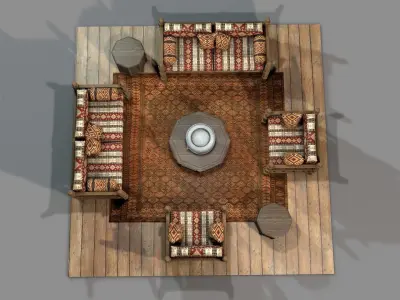 Old Ottoman Sofa Set v3 3D model