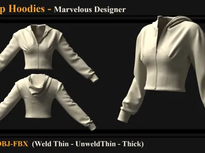 5 Women Cropped Hoodies 3D model