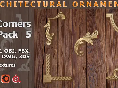 Ornamental Corner Set- Vol05 - Clean Quad Mesh - 4k PBR Textures 3D model