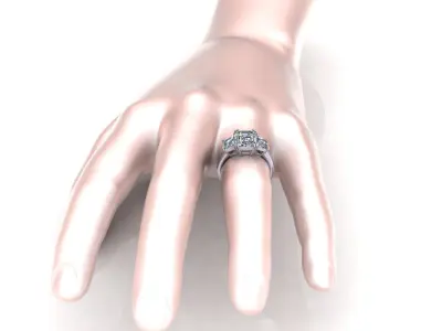 Three Stone Woman Emerald Ring 3D print model