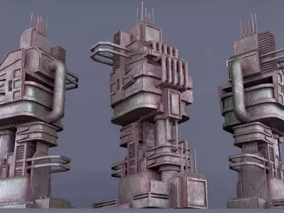 Sci-Fi low poly machinery game ready asset Low-poly 3D model