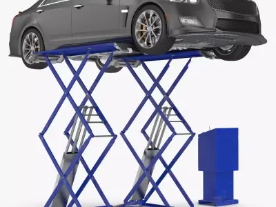 Automotive Scissor Lift and Sedan 3D model