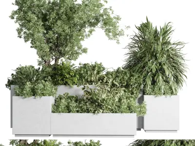 Concrete box plants on stand set indoor 385 Low-poly 3D model