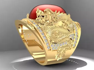 Luxury Dragon Ring with Gemstone for Men 1581 3D print model