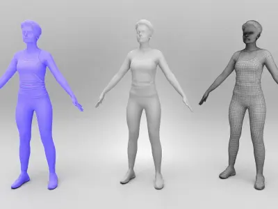 Sporty woman in grey outfit ready for animation 412 Low-poly 3D model