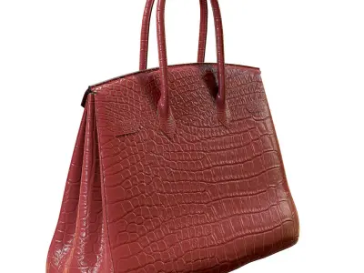 Hermes Birkin Bag Red Crocodile Leather Low-poly 3D model