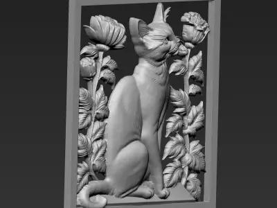 Cat and Flowers A31 3D print model