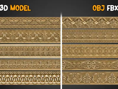 50 Ornaments Trim Brush    Vol 12 Low-poly 3D model