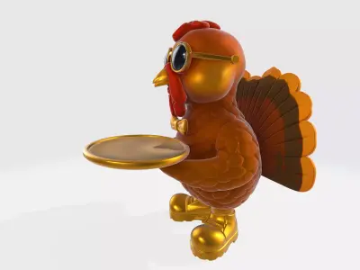 Stylish Turkey Butler Statue  Fun Thanksgiving 3D Print Decor 3D print model