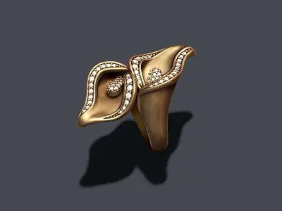 Calla Lily ring with gems 3D print model