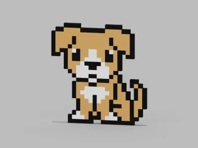 Pixel Dog Symbol Low-poly 3D model