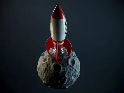 Rocket on the moon PBR Low-poly 3D model