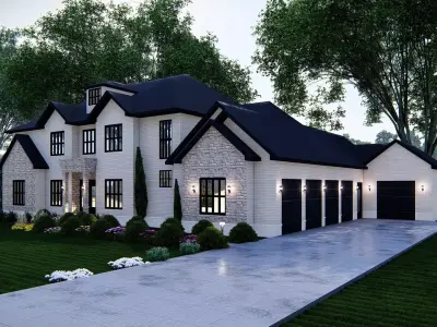 Luxury Stone House 3D Model Modern Suburban Villa 3D model