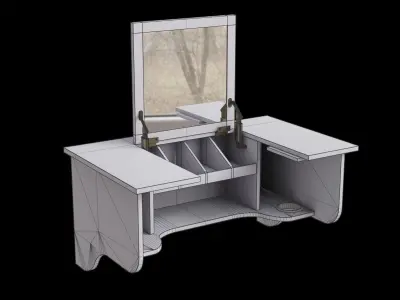 Wall Mount White Ledge With Vanity Mirror 3D model