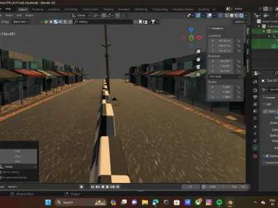 city road  low poly  model  Low-poly 3D model