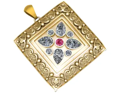 BYZANTINE SQUARE PENDANT 3D PRINTABLE MODEL 3D print model